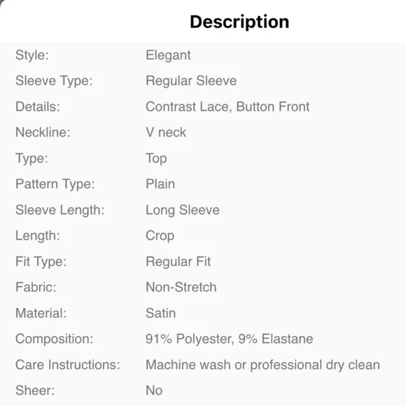 SHEIN Lace Trim Button Front Satin Longsleeve Top - Picture 3 of 3